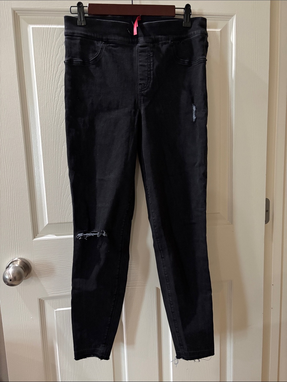 SPANX Black Skinny Jeans with Light Distressing